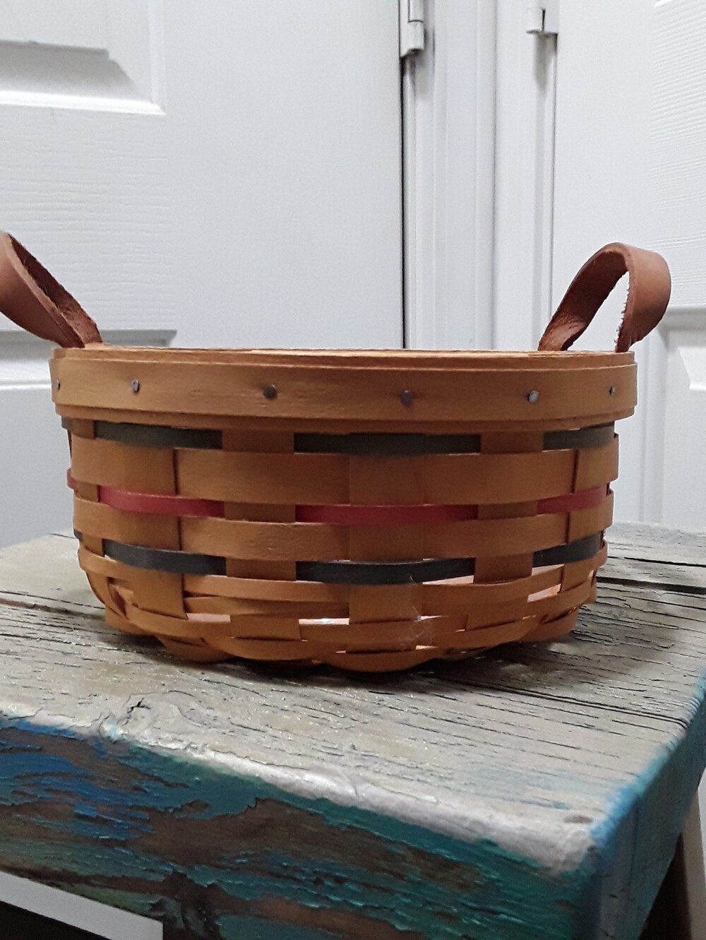 Small Longaberger Handwoven Basket in Natural Tan With Plastic Insert Liner.